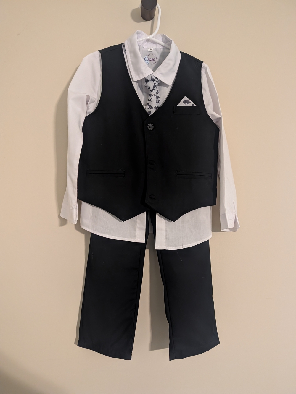 Boys Black Vest & Pants Suit with White Shirt and Tie